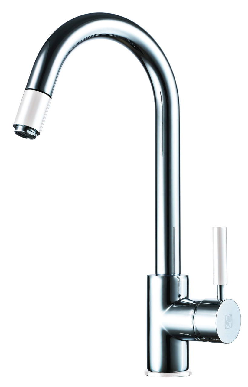 ברז נשלף גבוה למטבח מצב זרימה אחד דגם 12113 ניקל בשילוב לבן