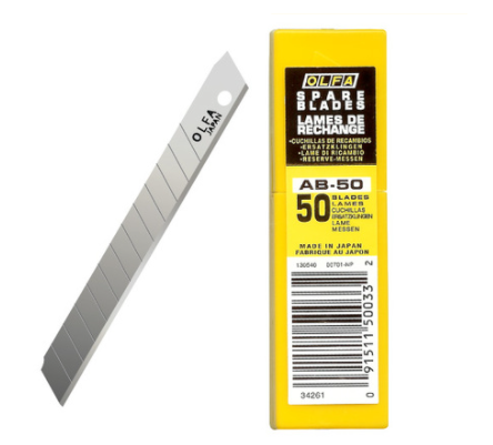 50 להבים איכותיים לסכין צרה להחלפה 9  מ"מ דגם AB-50
